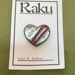 Raku Heart-Shaped Pin with Red Accent